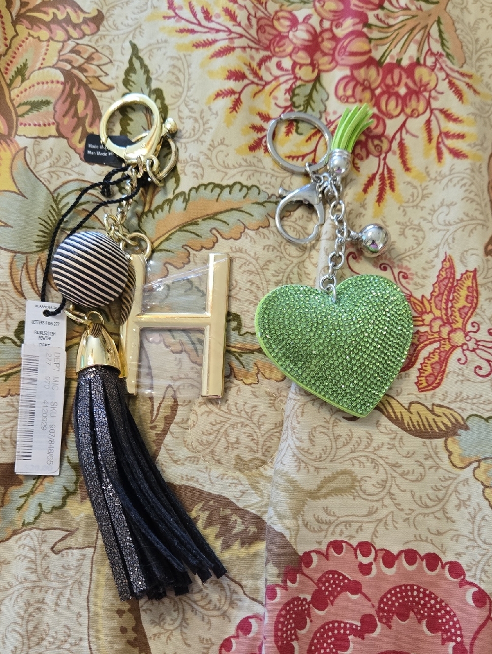 Black Tassels With H  & Green Heart Crystal Keychain Charm - Women Accessories 2
